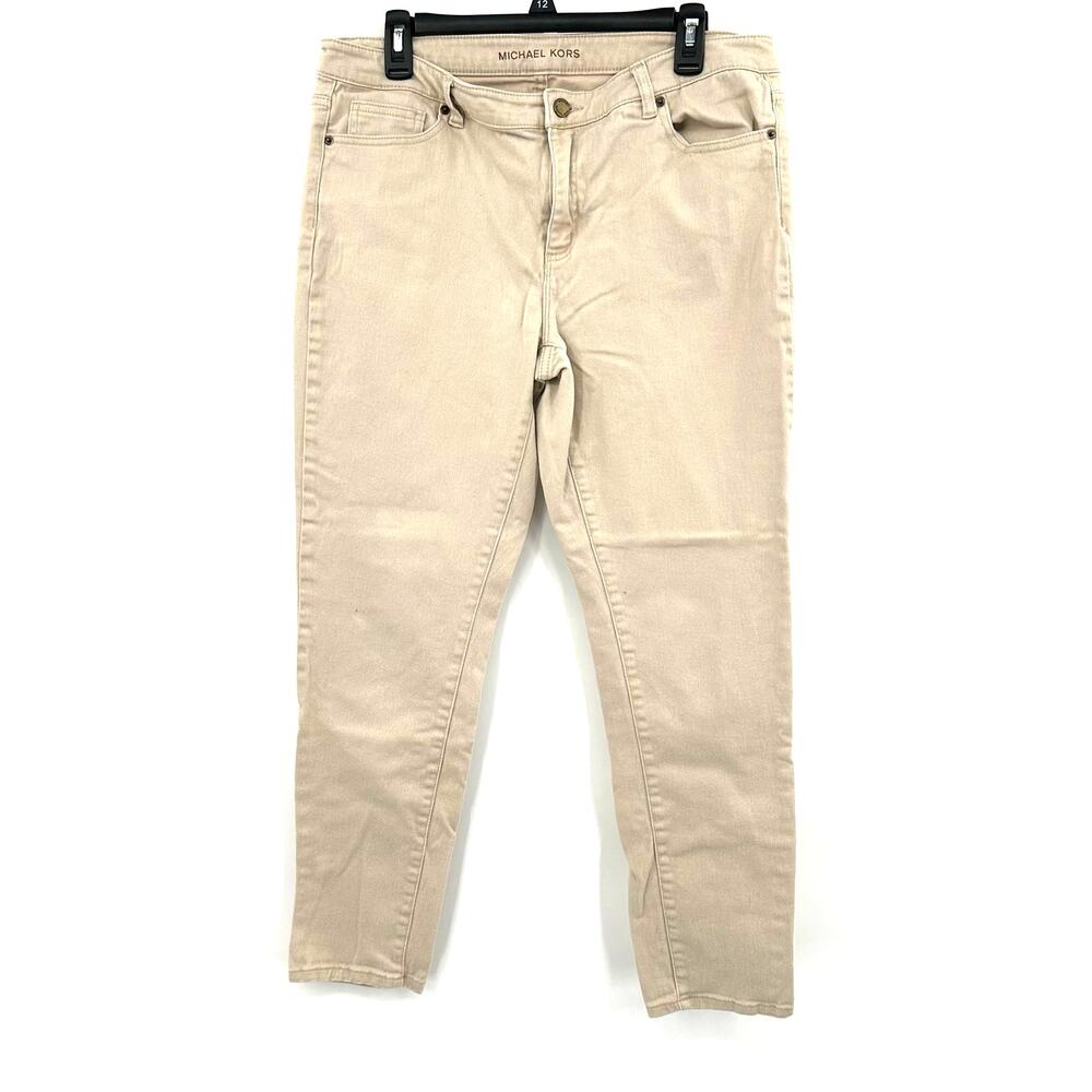 Michael Kors Size 12 Jeans White Light Wash Skinny Fit Denim‎ Button